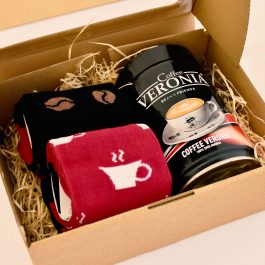 Darčekový balíček – kávové ponožky a plechovka kávy