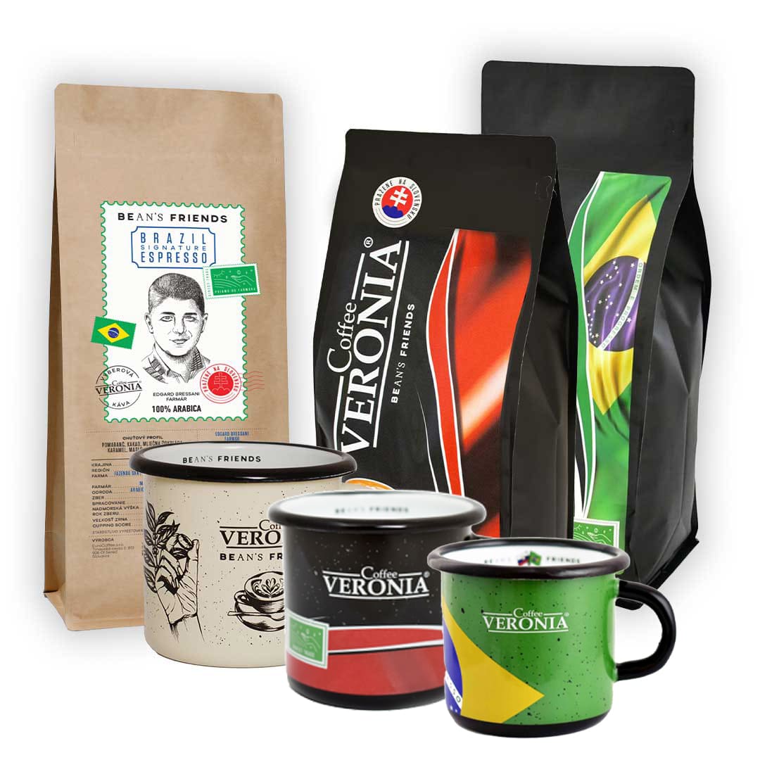 Zrnková káva Coffee Veronia 2kg + Bean´s friends 1kg + 3 darčeky (plecháčiky)